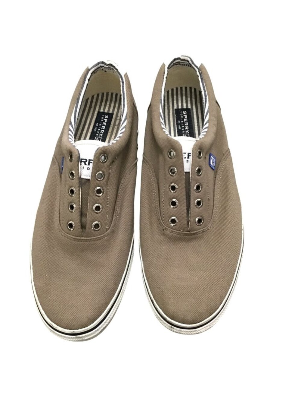 SPERRY- MENS TAN TOP SIDER SLIP ON LACELESS SNEAKER SHOE SIZE 11.5